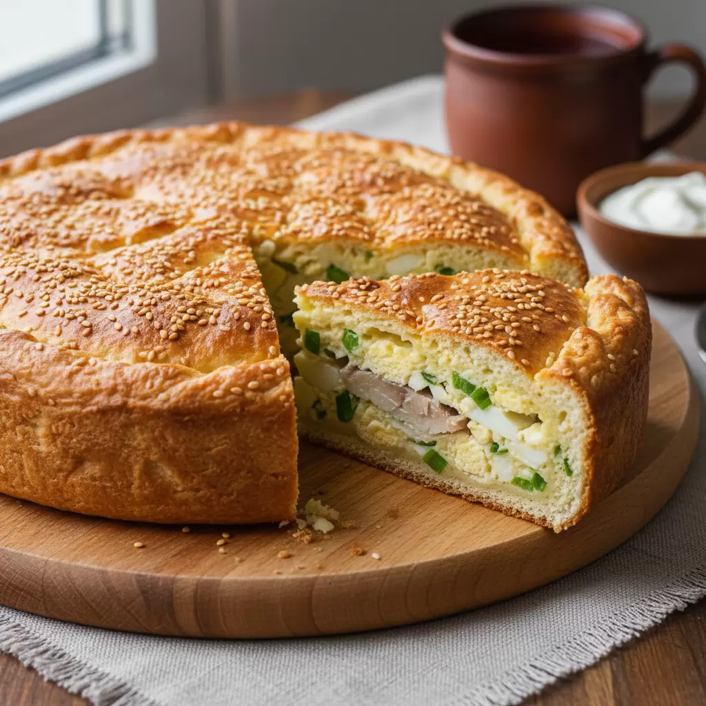 Заливной пирог с рыбными консервами